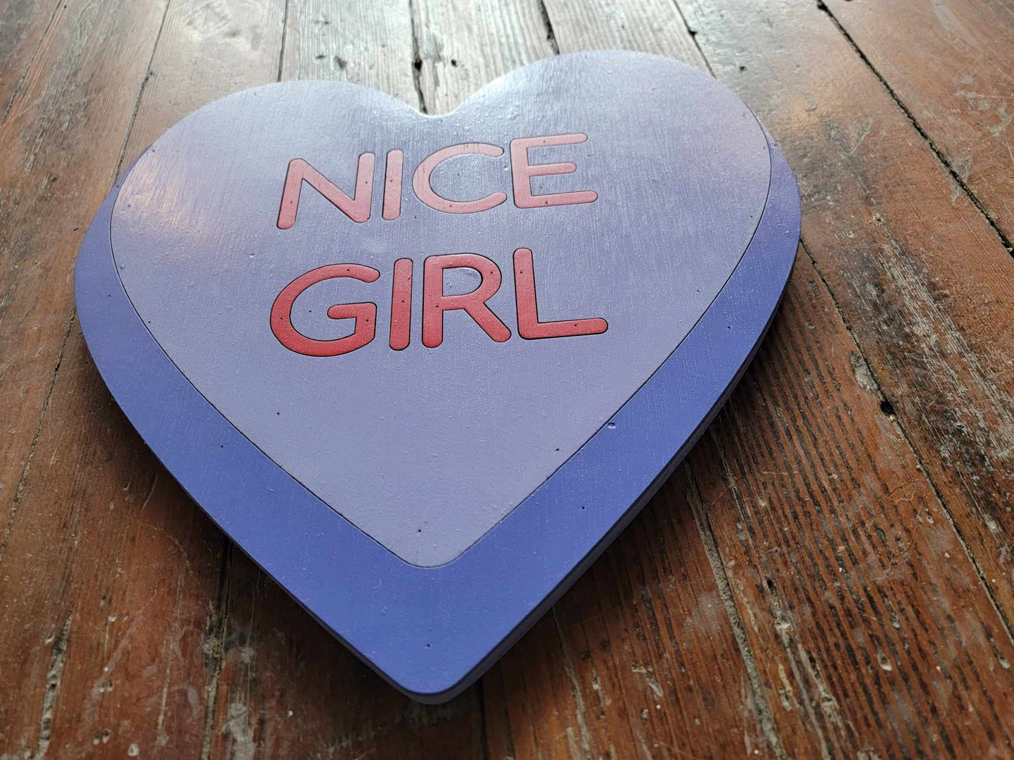 Wooden Purple Nice girl Candy Conversation Heart Cutout Valentines Day Gift Photography Prop Handmade Homedecor Raised 3D Sign Wall Art
