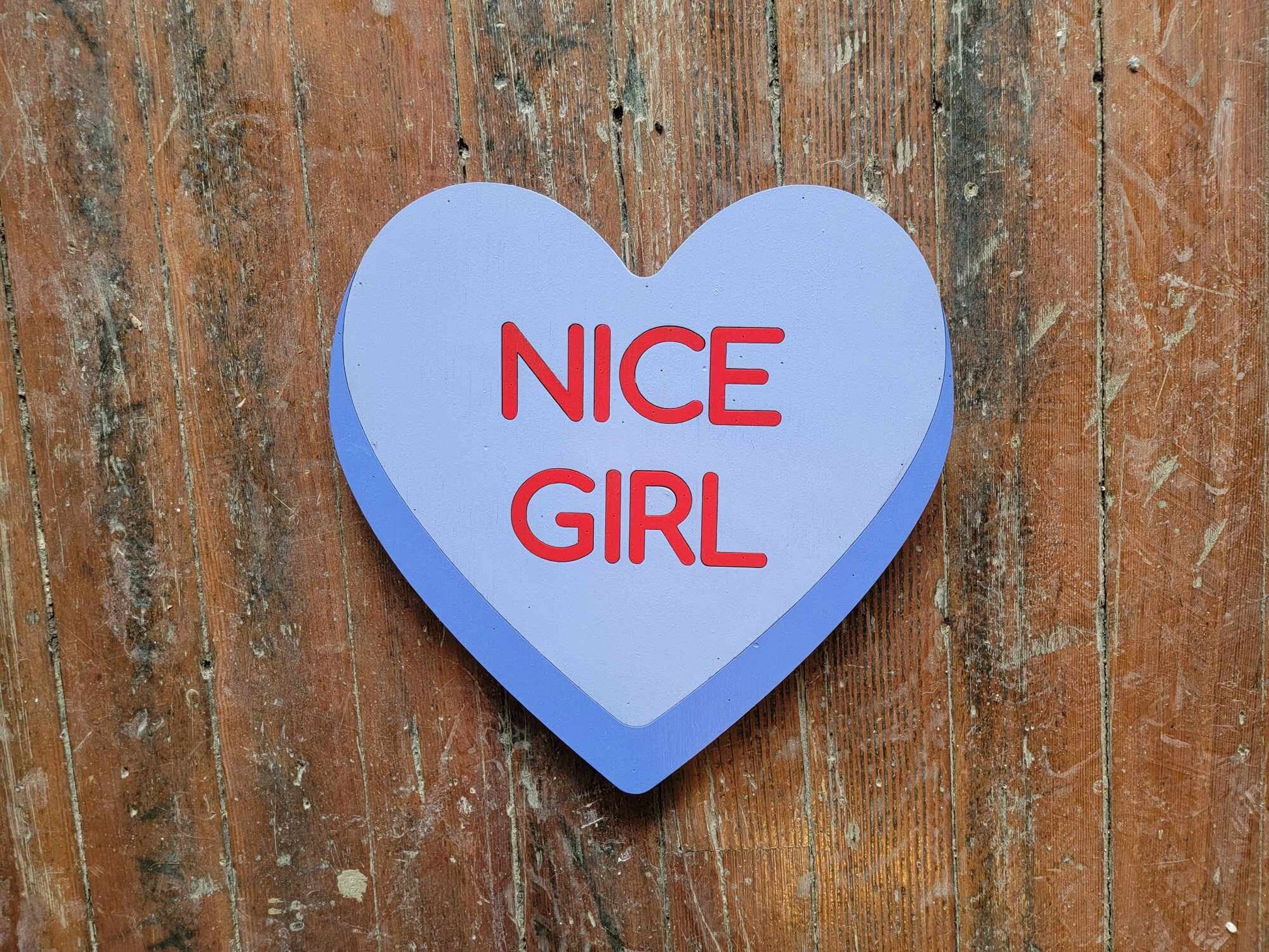 Wooden Purple Nice girl Candy Conversation Heart Cutout Valentines Day Gift Photography Prop Handmade Homedecor Raised 3D Sign Wall Art