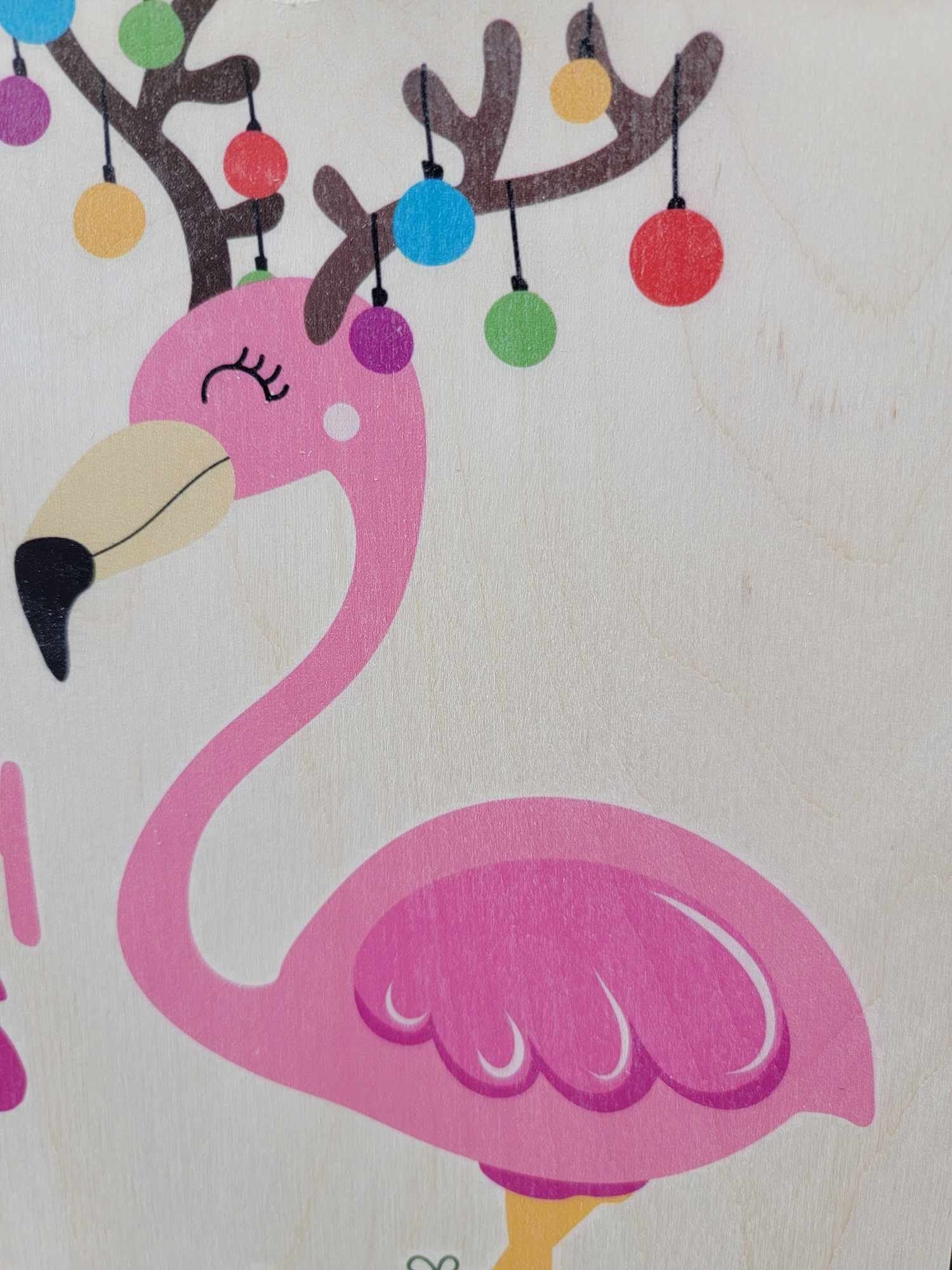 Flamingo Sign Merry Christmas Y'all Beach Sign Stocking Lights Holiday Decoration Rustic Wooden Wall Decor Wood Print