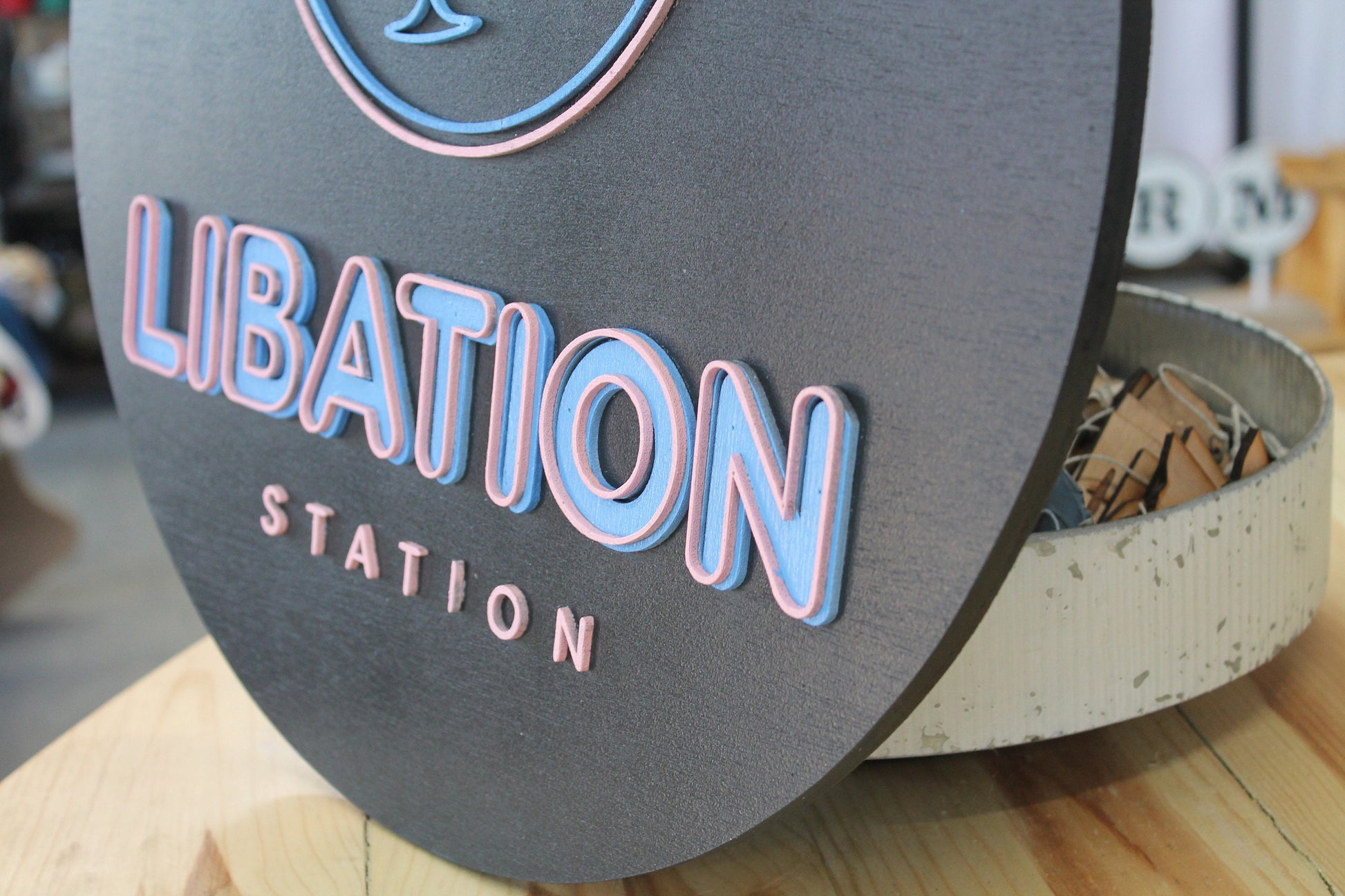 Bar Martini Fruity Drink Food Truck Beach Station Custom Round Business Commerical Sign Made to Order Small Shop Logo Wooden Handmade