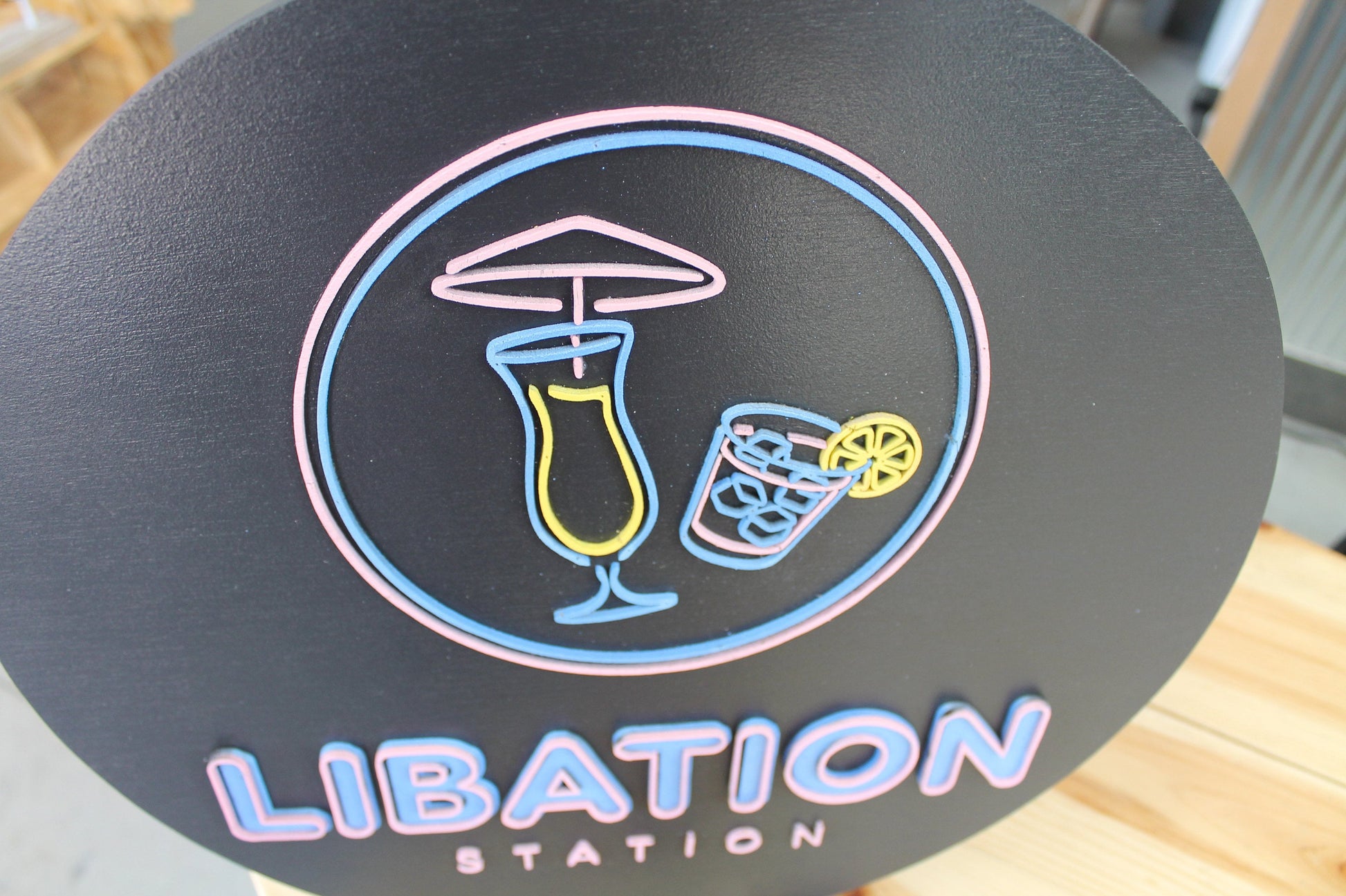 Bar Martini Fruity Drink Food Truck Beach Station Custom Round Business Commerical Sign Made to Order Small Shop Logo Wooden Handmade