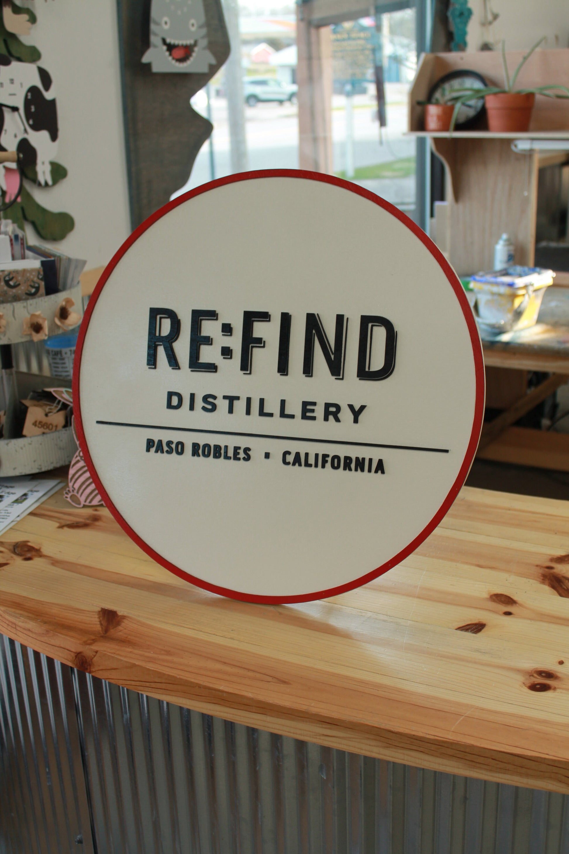 Distillery Drink Bar Table Top Standing Desk Sitter Custom Round Business Commerical Sign Made to Order Small Shop Logo Wooden Handmade