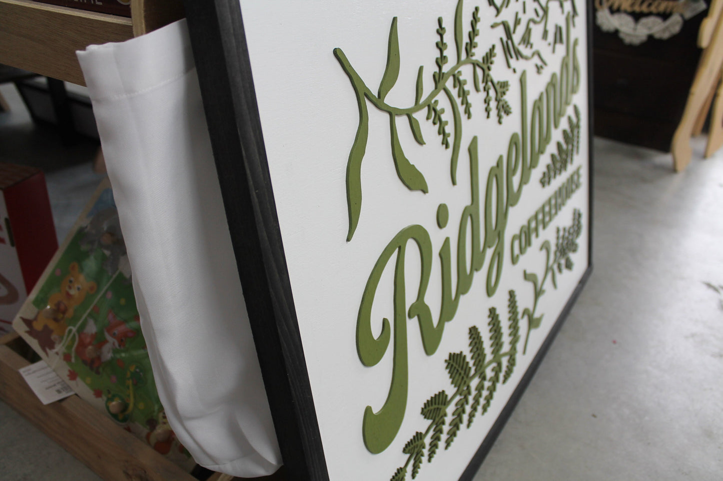 Coffee House Shop Green Leaf Mountain Custom Business Sign Rectangle 3D Large Custom Indoor Outdoor Small Business Logo Laser Cut Wood Sign
