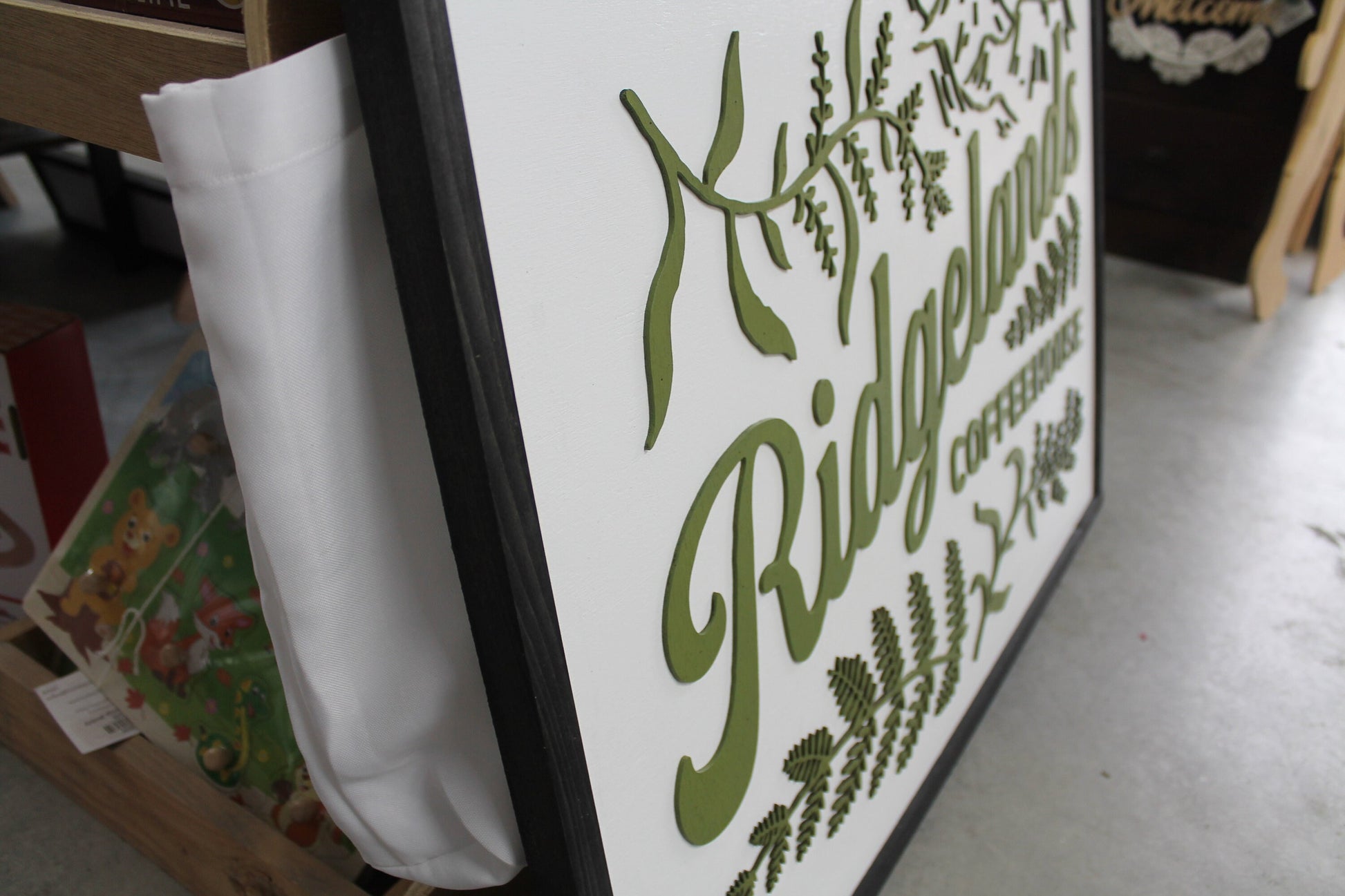 Coffee House Shop Green Leaf Mountain Custom Business Sign Rectangle 3D Large Custom Indoor Outdoor Small Business Logo Laser Cut Wood Sign