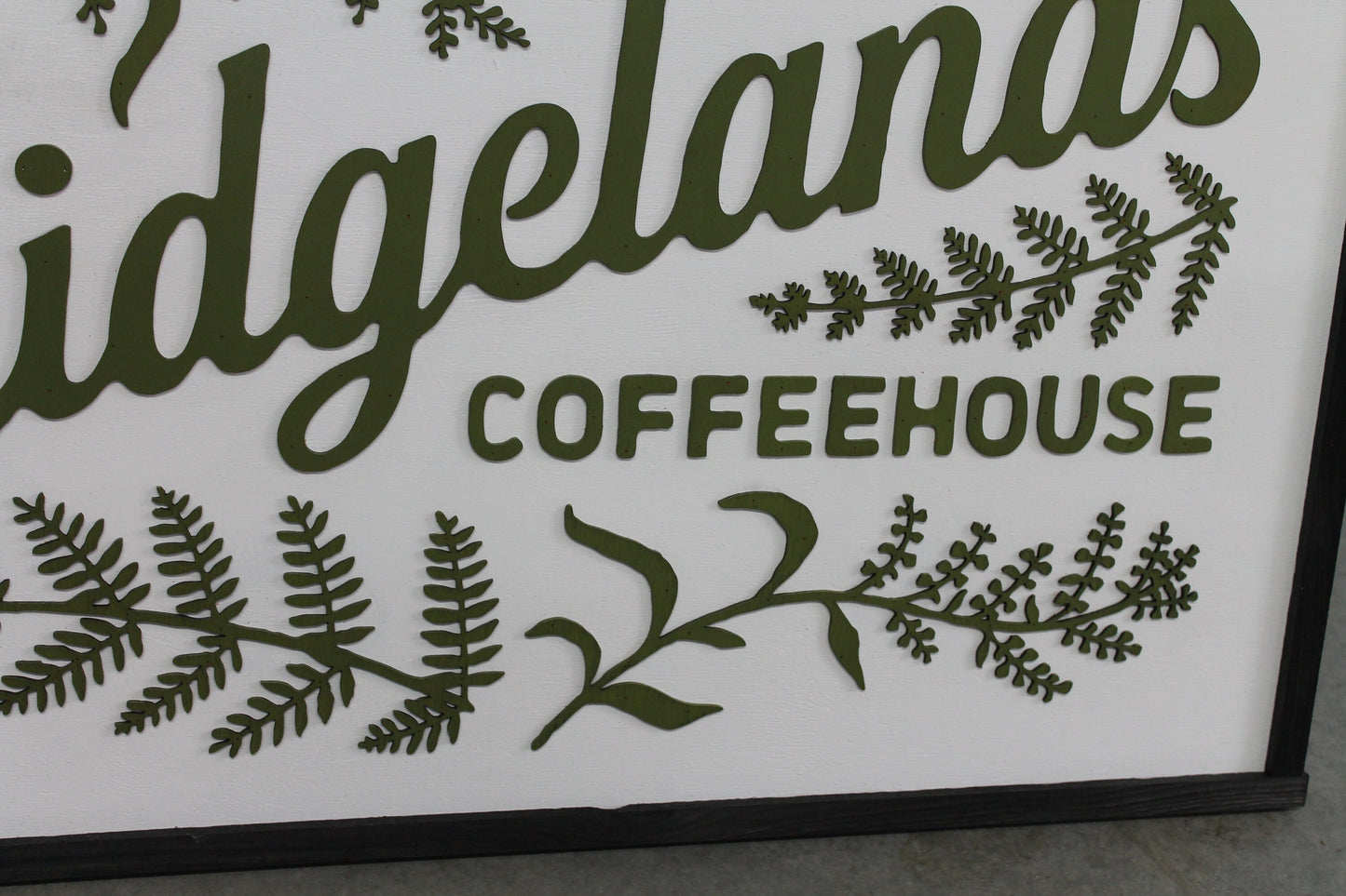 Coffee House Shop Green Leaf Mountain Custom Business Sign Rectangle 3D Large Custom Indoor Outdoor Small Business Logo Laser Cut Wood Sign