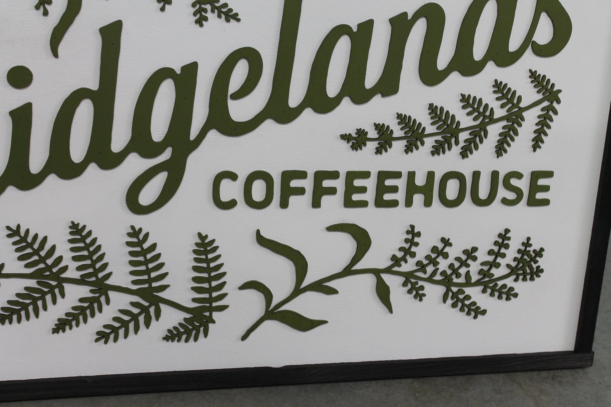 Coffee House Shop Green Leaf Mountain Custom Business Sign Rectangle 3D Large Custom Indoor Outdoor Small Business Logo Laser Cut Wood Sign