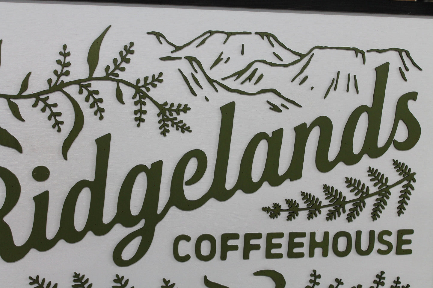 Coffee House Shop Green Leaf Mountain Custom Business Sign Rectangle 3D Large Custom Indoor Outdoor Small Business Logo Laser Cut Wood Sign