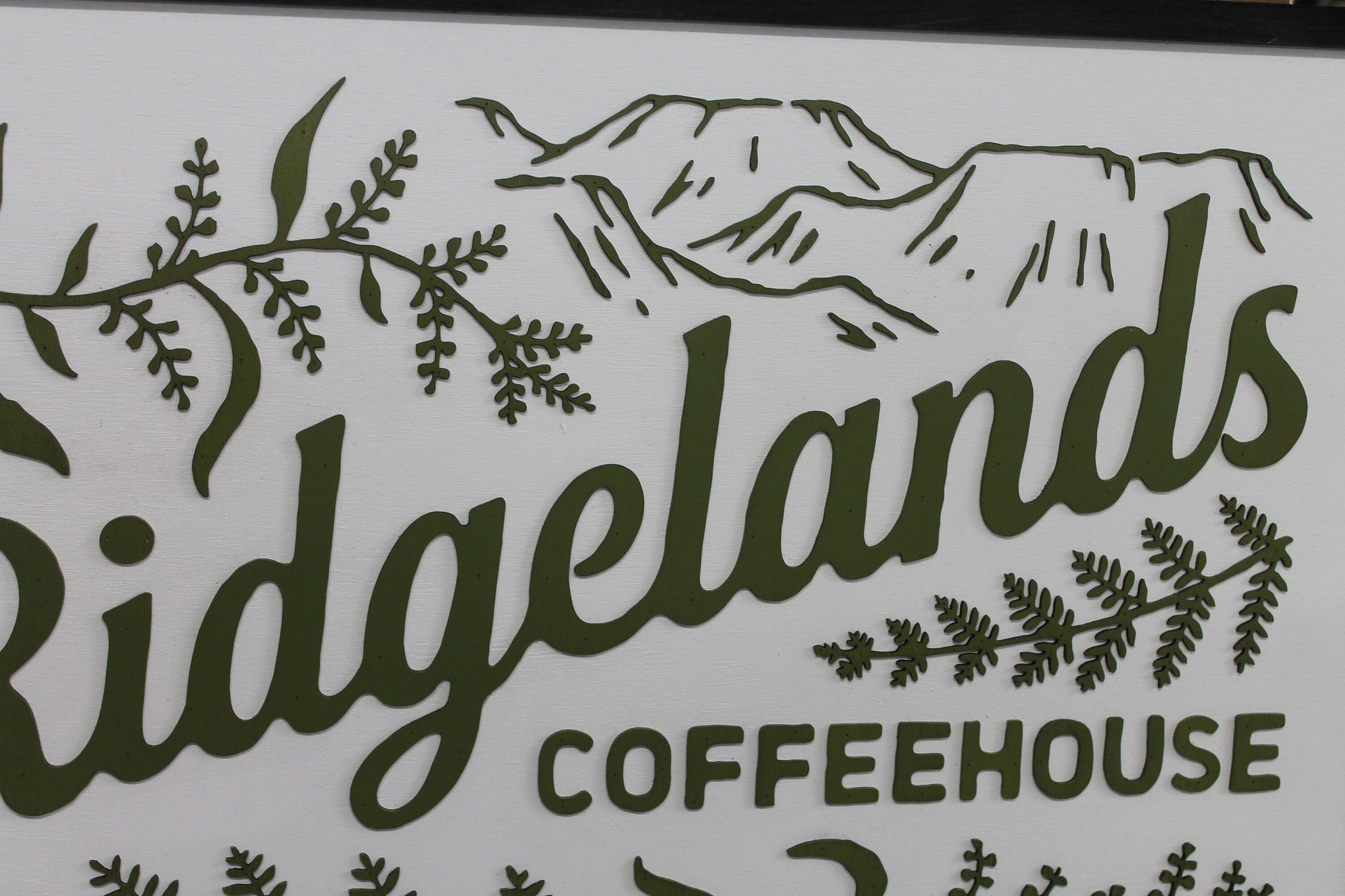 Coffee House Shop Green Leaf Mountain Custom Business Sign Rectangle 3D Large Custom Indoor Outdoor Small Business Logo Laser Cut Wood Sign