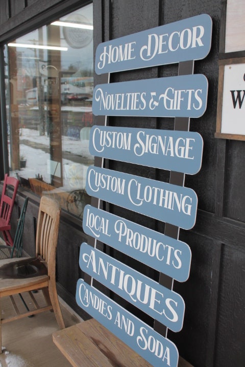 Custom Dropdown Ladder Style Advertising Local Products Window Sign Small Business Store Front Informative Printed Color Large Wood Large