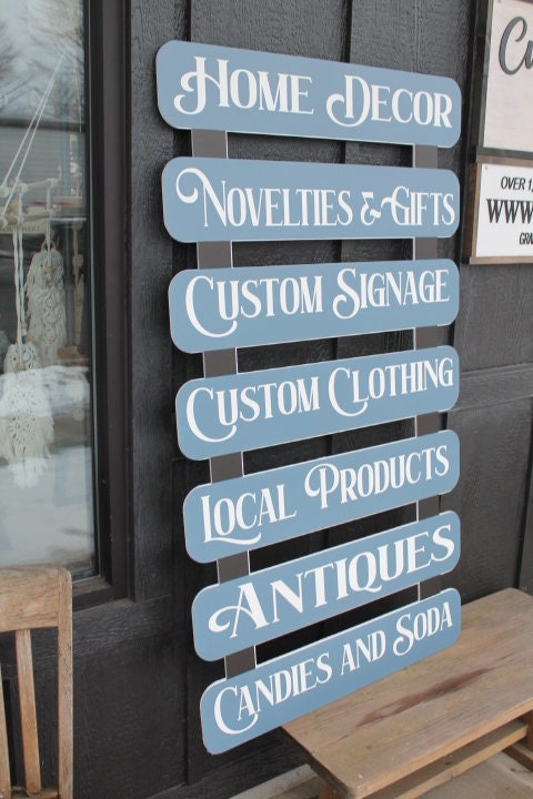 Custom Dropdown Ladder Style Advertising Local Products Window Sign Small Business Store Front Informative Printed Color Large Wood Large