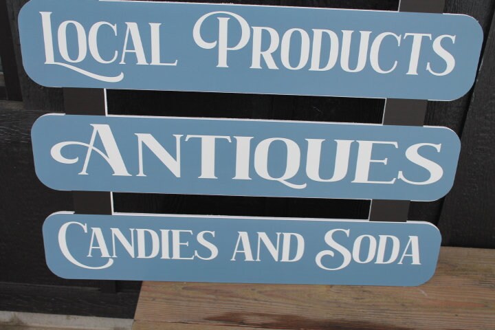 Custom Dropdown Ladder Style Advertising Local Products Window Sign Small Business Store Front Informative Printed Color Large Wood Large