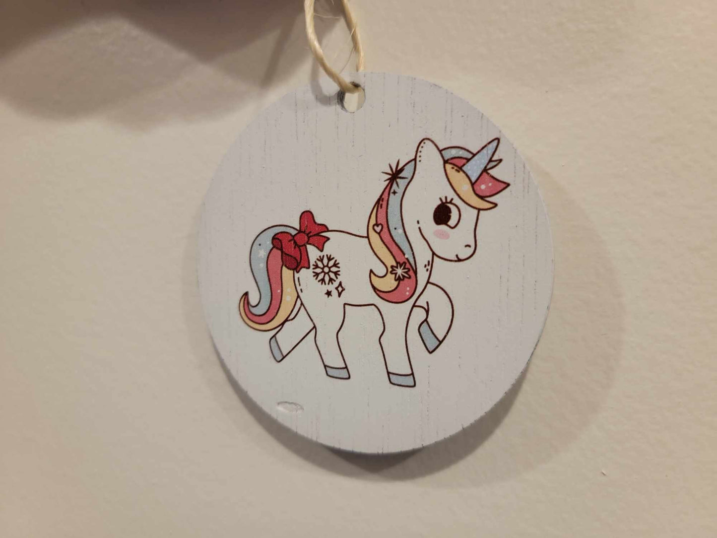 Unicorn Pony Rainbow Cryptic Ornament Collector Cute Mythical Printed Snowflake Keychain Giftable Gift for Him Gift for her Wooden