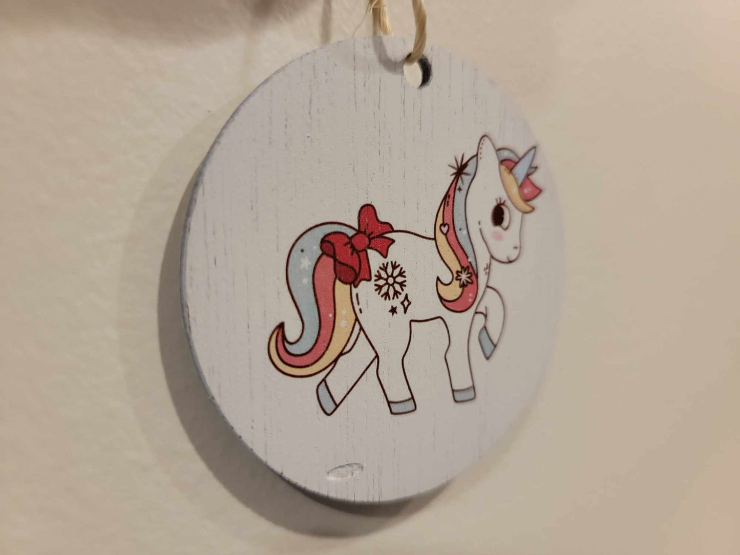 Unicorn Pony Rainbow Cryptic Ornament Collector Cute Mythical Printed Snowflake Keychain Giftable Gift for Him Gift for her Wooden