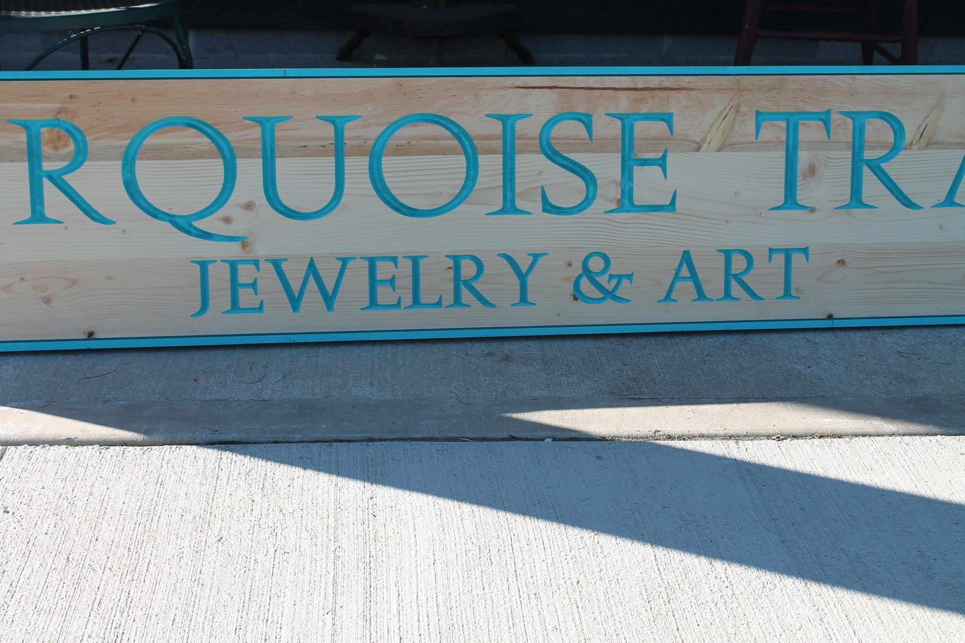 Jewely and Art Turquoise Seafoam Trail Business Commerical Sign Personalized Custom Wooden Etched Sign Engraved Routed Color Filled