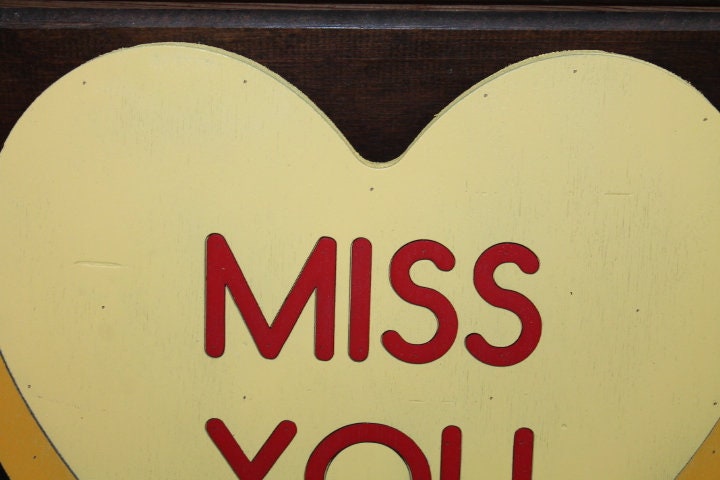 Wooden Miss You Yellow Candy Conversation Heart Cutout Valentines Day Gift Photography Prop Handmade Homedecor Raised 3D Sign Wall Art