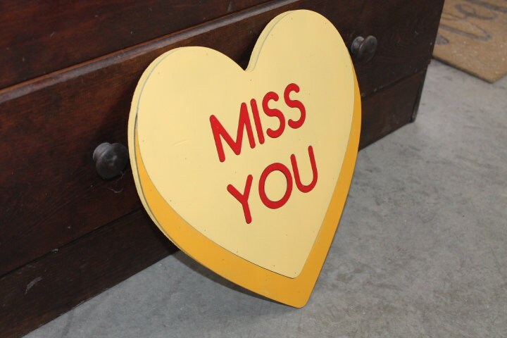 Wooden Miss You Yellow Candy Conversation Heart Cutout Valentines Day Gift Photography Prop Handmade Homedecor Raised 3D Sign Wall Art