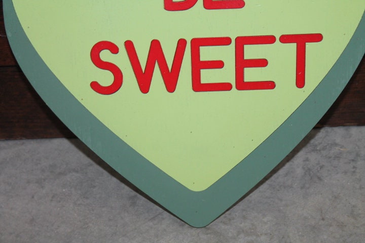 Wooden Be Sweet Green Candy Conversation Heart Cutout Valentines Day Gift Photography Prop Handmade Homedecor Raised 3D Sign Wall Art