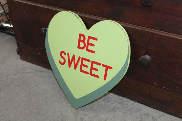 Wooden Be Sweet Green Candy Conversation Heart Cutout Valentines Day Gift Photography Prop Handmade Homedecor Raised 3D Sign Wall Art
