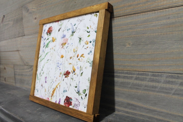 Floral Printed Sign Wildflower Spring Framed Art Wall Decor Handmade Flowers Colorful Simple Little Girls Room Bathroom