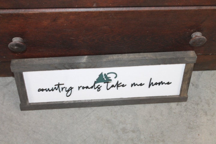 Country Roads Take Me Home Music Country Living Farmhouse Rustic Primitive Camp Home Decor Wall Hanging Cute Pine Moon Land Handmade 3D Sign