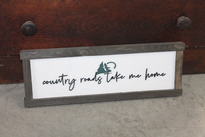 Country Roads Take Me Home Music Country Living Farmhouse Rustic Primitive Camp Home Decor Wall Hanging Cute Pine Moon Land Handmade 3D Sign
