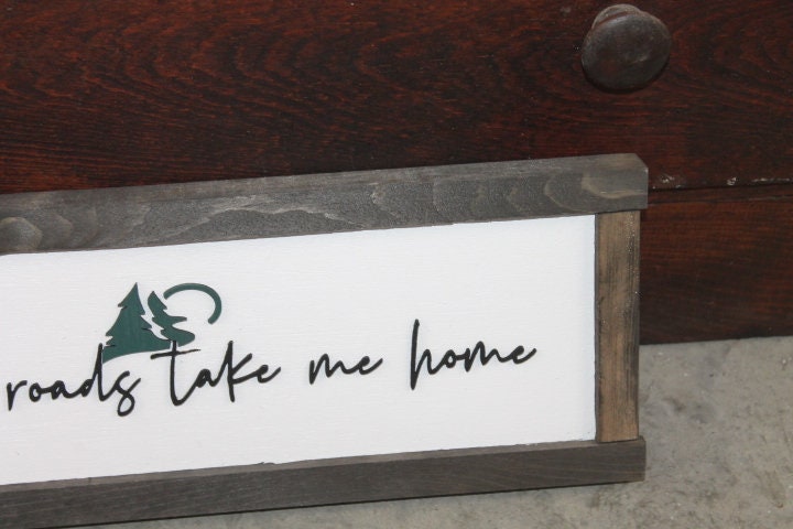 Country Roads Take Me Home Music Country Living Farmhouse Rustic Primitive Camp Home Decor Wall Hanging Cute Pine Moon Land Handmade 3D Sign