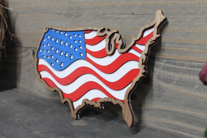 USA Flag Cutout Handmade 3D Layered Country United States Stars and Stripes States of America Made in the USA Red white and blue Patriotic