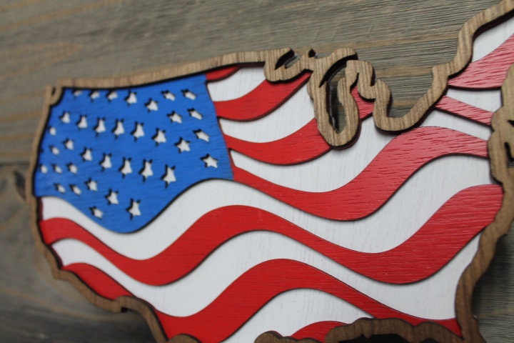 USA Flag Cutout Handmade 3D Layered Country United States Stars and Stripes States of America Made in the USA Red white and blue Patriotic
