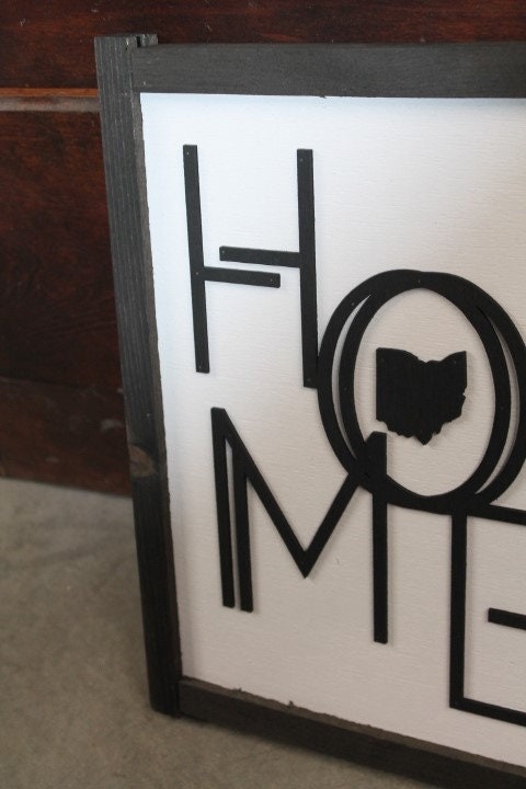 Ohio Home Minimalist Heart of it all Handmade Raised Text 3D Framed State Wall Decor Ohio Gift Home State Hometown Proud Wooden Sign