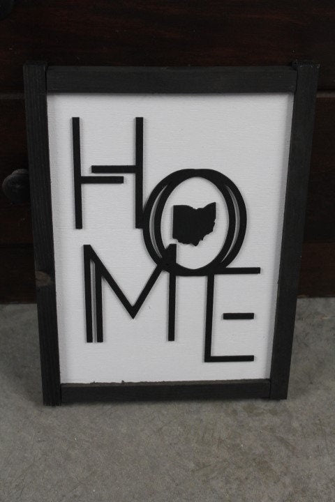 Ohio Home Minimalist Heart of it all Handmade Raised Text 3D Framed State Wall Decor Ohio Gift Home State Hometown Proud Wooden Sign