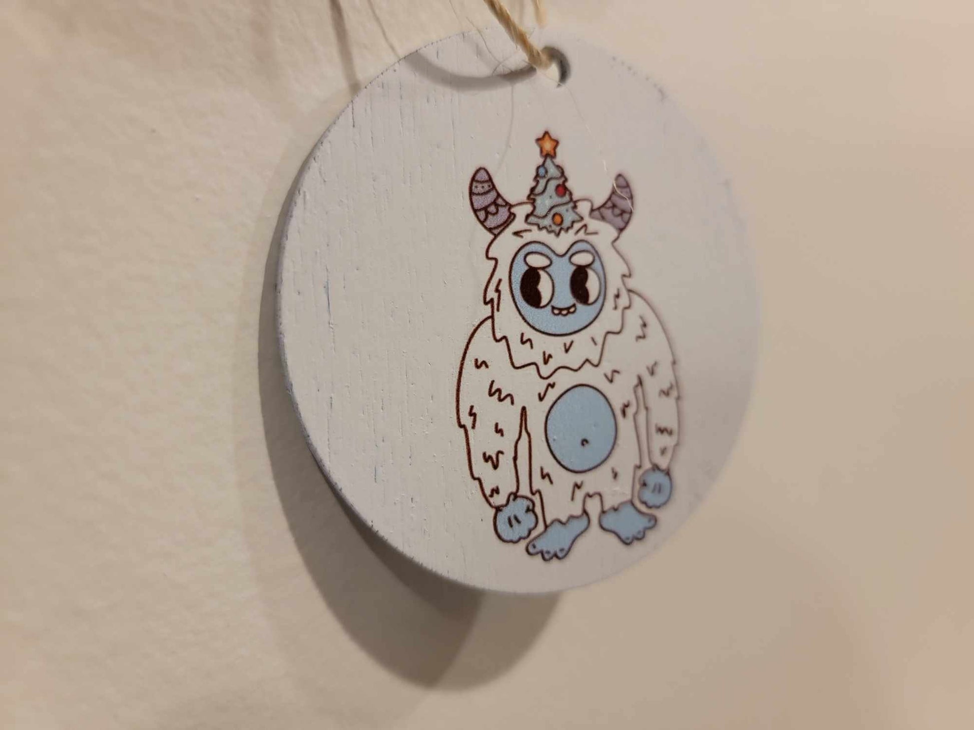 Yeti Abominable Cute Cartoon Festive Cryptic Ornament Collector Mythical Printed Keychain Giftable Gift for Him Gift for her Wooden