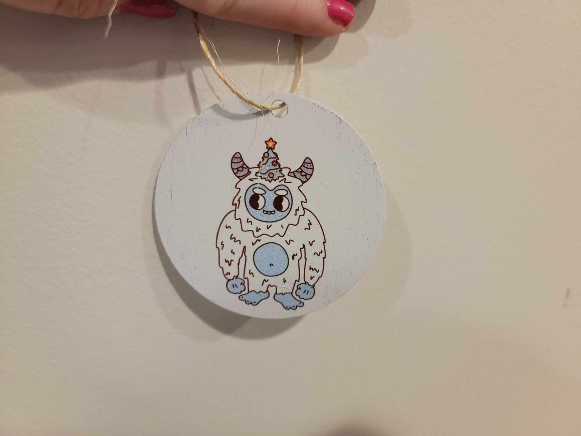 Yeti Abominable Cute Cartoon Festive Cryptic Ornament Collector Mythical Printed Keychain Giftable Gift for Him Gift for her Wooden