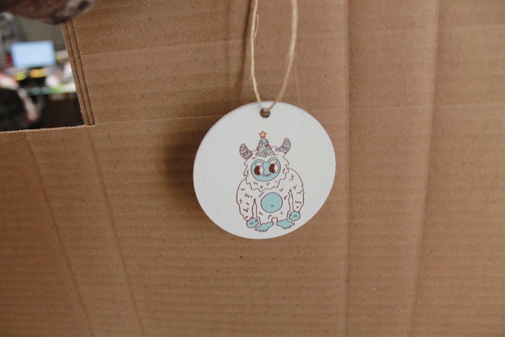 Yeti Abominable Cute Cartoon Festive Cryptic Ornament Collector Mythical Printed Keychain Giftable Gift for Him Gift for her Wooden