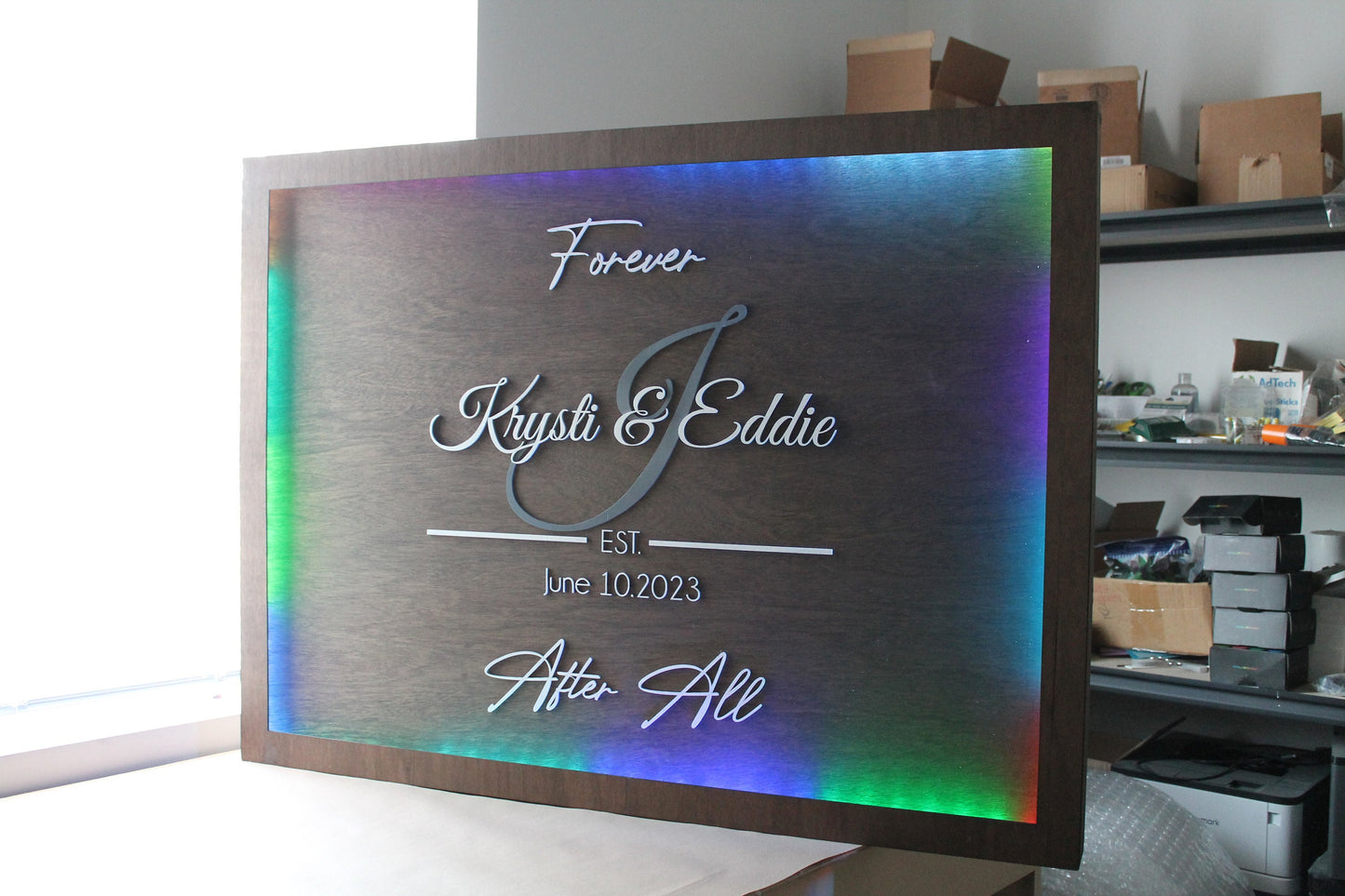 Custom Wood Lit Wedding Sign, Personalized, Party, LED, Entrance Light, Remote, Electric, Light Up, Use your Logo, Wood, Wooden