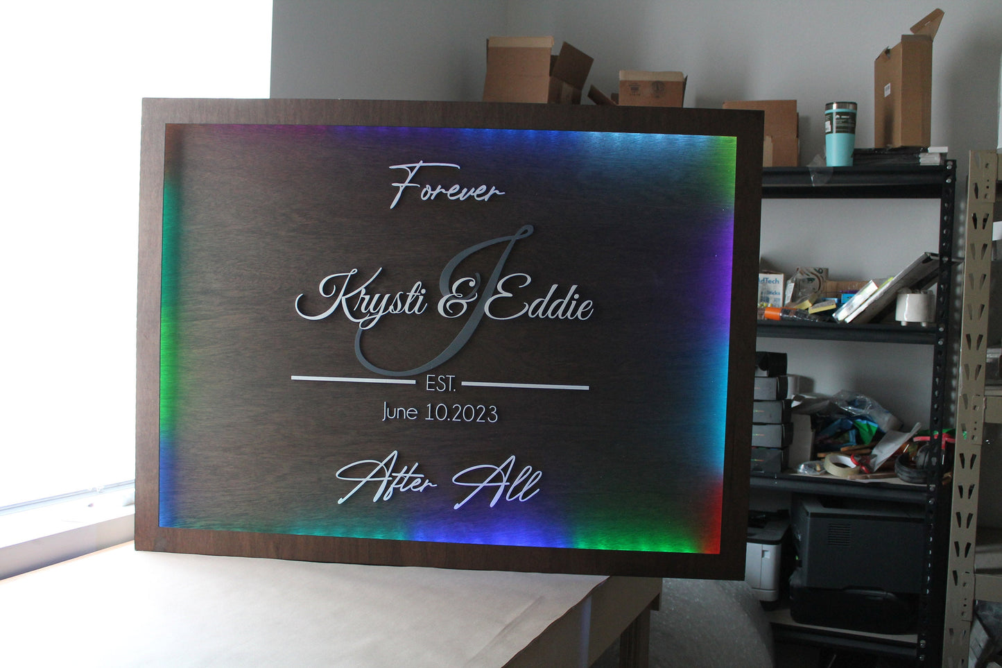 Custom Wood Lit Wedding Sign, Personalized, Party, LED, Entrance Light, Remote, Electric, Light Up, Use your Logo, Wood, Wooden