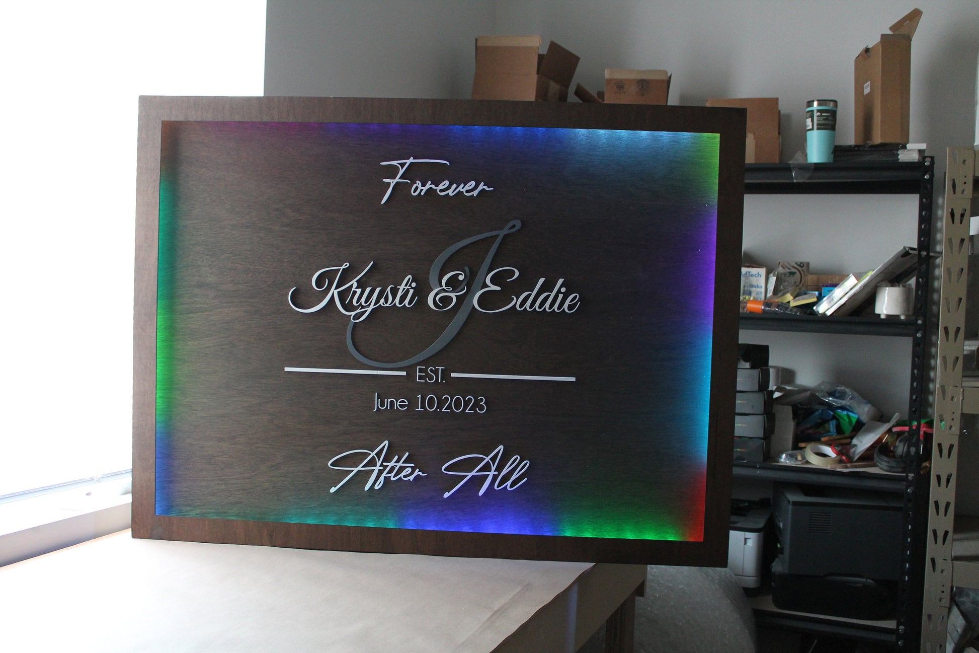 Custom Wood Lit Wedding Sign, Personalized, Party, LED, Entrance Light, Remote, Electric, Light Up, Use your Logo, Wood, Wooden