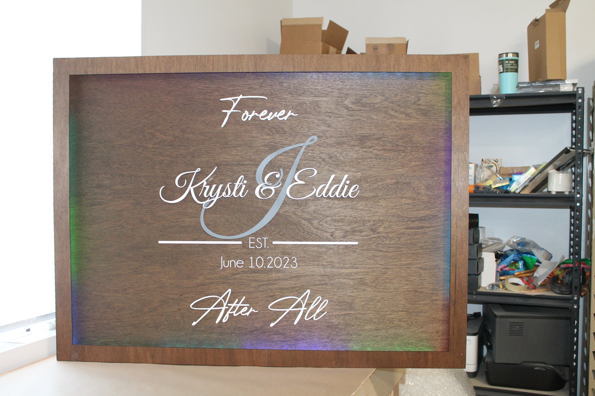 Custom Wood Lit Wedding Sign, Personalized, Party, LED, Entrance Light, Remote, Electric, Light Up, Use your Logo, Wood, Wooden