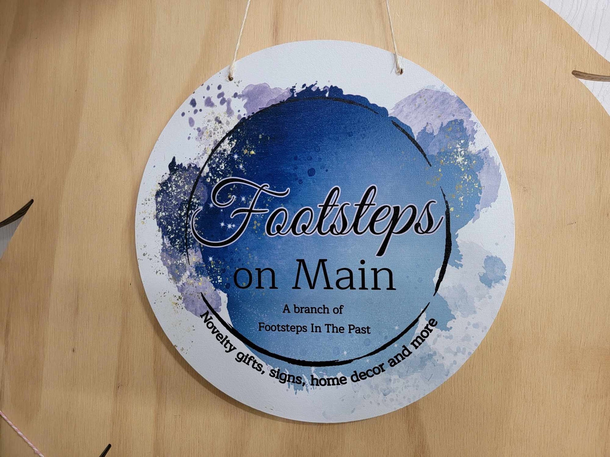 Water Color Splash Small Business Sign Logo Your Actual Logo Round Hanging Sign Booth Custom Circle Personalized Wall Art Color Wood Print