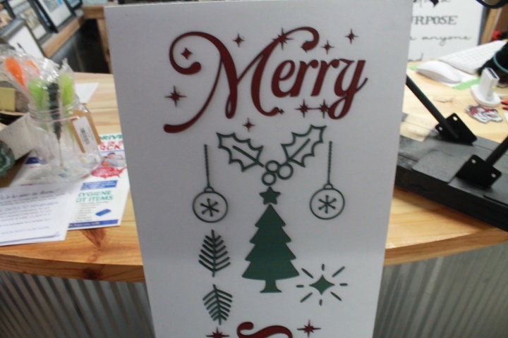 Merry Christmas Yall Farmhouse Porch Leaner Step Door Sign 3D Handmade Winter Unframed Red and Green Country Southern