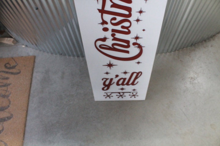 Merry Christmas Yall Farmhouse Porch Leaner Step Door Sign 3D Handmade Winter Unframed Red and Green Country Southern