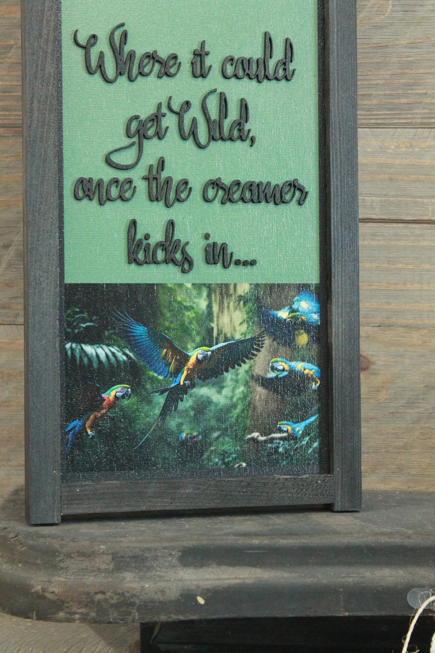 Tiger Java Coffee Custom Coffee Bar Jungle Printed and Raised 3D Handmade Framed Kitchen Decor Green Wooden Sign