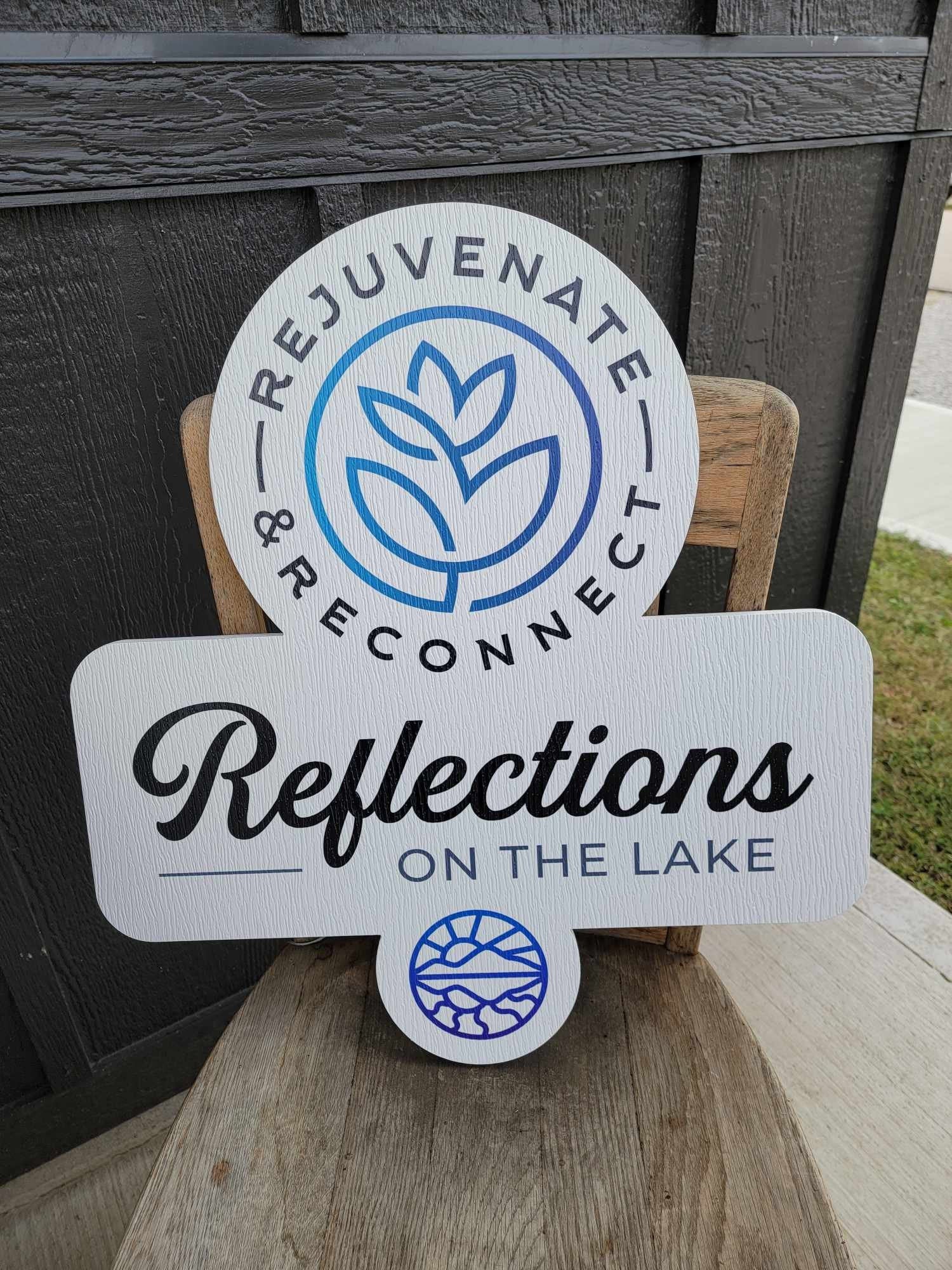 Custom Contour Logo PVC Sign Textured Rejuvenate Lake Spa Outdoor Ready for your Business Logo Great For Outdoor Ready to Hang Mount