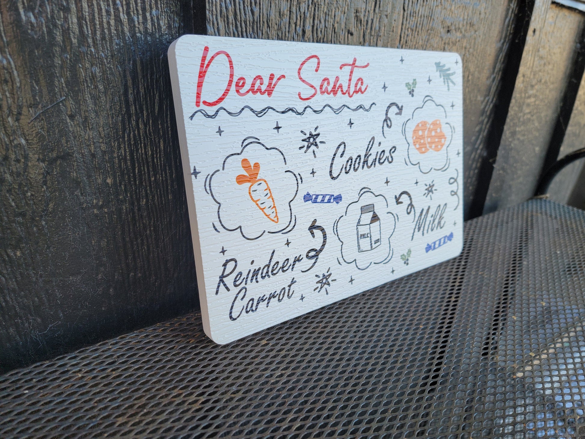 Dear Santa Cursive Drawing Tray Cookies Milk Reindeer Carrot PVC Printed Christmas Day Treat Gift Snack Plate Leave for Santa