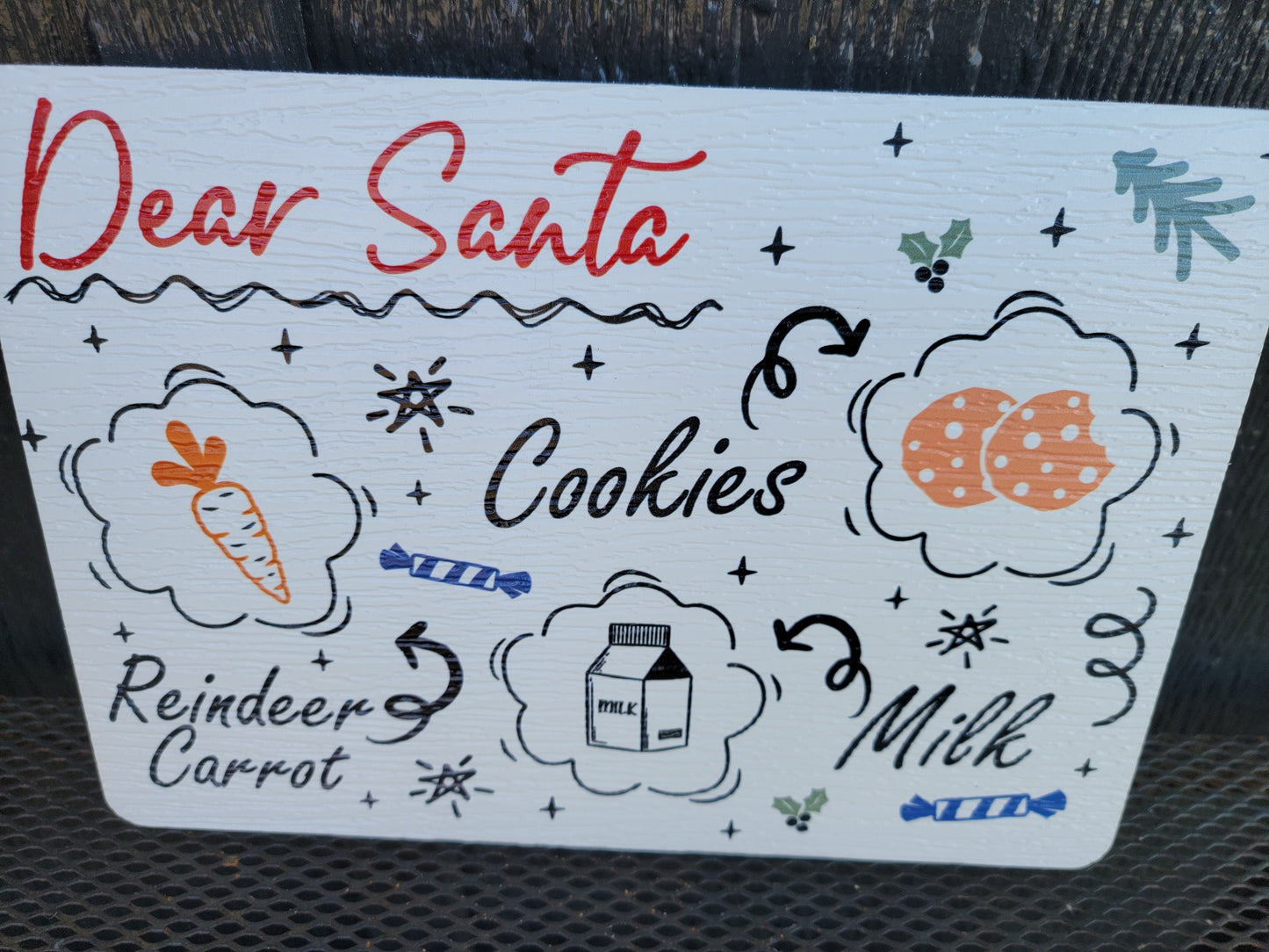 Dear Santa Cursive Drawing Tray Cookies Milk Reindeer Carrot PVC Printed Christmas Day Treat Gift Snack Plate Leave for Santa