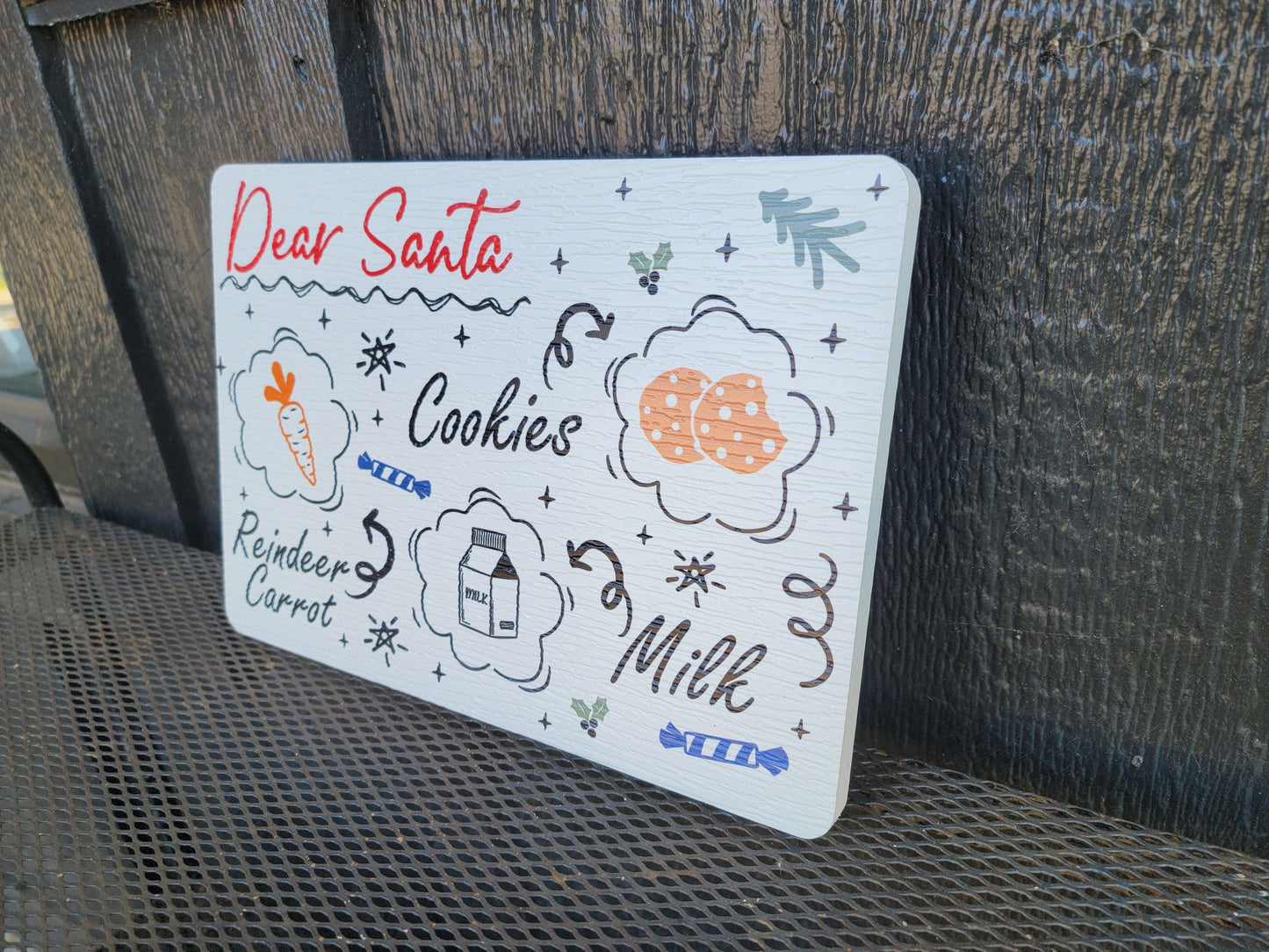 Dear Santa Cursive Drawing Tray Cookies Milk Reindeer Carrot PVC Printed Christmas Day Treat Gift Snack Plate Leave for Santa
