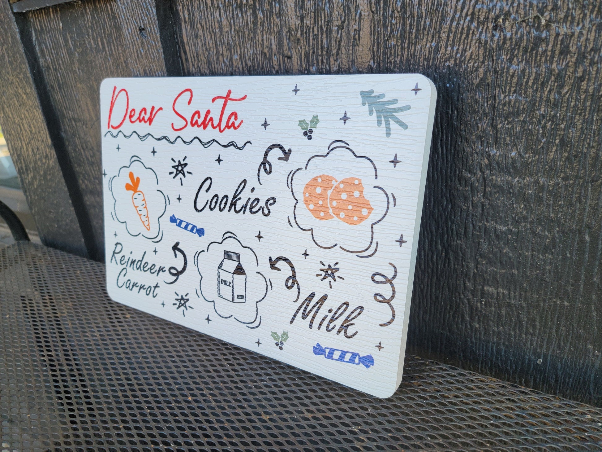 Dear Santa Cursive Drawing Tray Cookies Milk Reindeer Carrot PVC Printed Christmas Day Treat Gift Snack Plate Leave for Santa