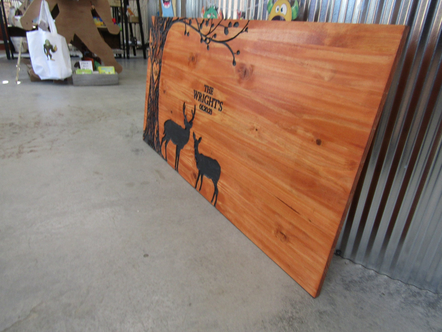 Wedding Gift Anniversary Deer Doe Tree Custom Personalized Engraved Routed Wooden Pine Sign Home Decor Gift Gift for him Paint Filled