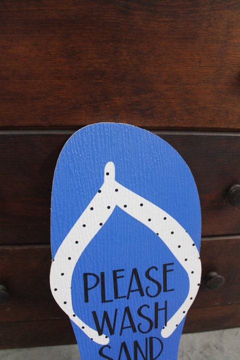 Contour Flipflop Please Wash Sand BNB Vacation Home Pool Beach Outdoor Weather Proof PVC Textured Woodgrain