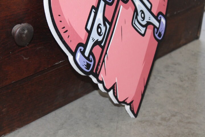 Heart Skateboard Cutout Printed Valentines Day Rocker Wooden Wall Art Skater Gift Broken Love Grunge Hipster Skate Park Punk