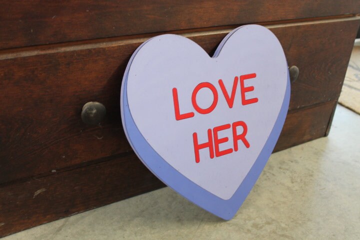 Valentines Day Conversation Heart Purple Cutout Love Her Photography Prop Decor Handmade Home Decor Raised 3D Giftable Sign Wall Art